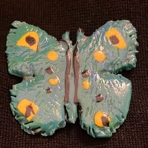 🦋 Butterfly 🦋 Yellow, Black, & Green ONE OF A KIND Rare Unique Handmade Brooch